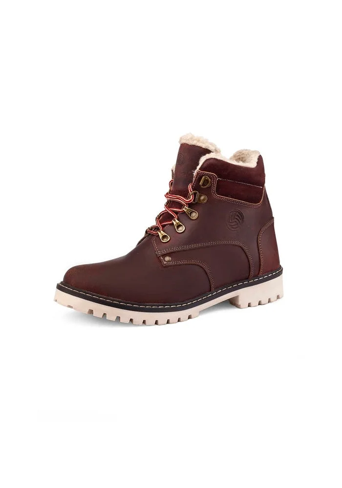 Bacca Bucci Maroon Moscow Leather Biker Boots with Fur for Hiking for Men | Best Price UAE